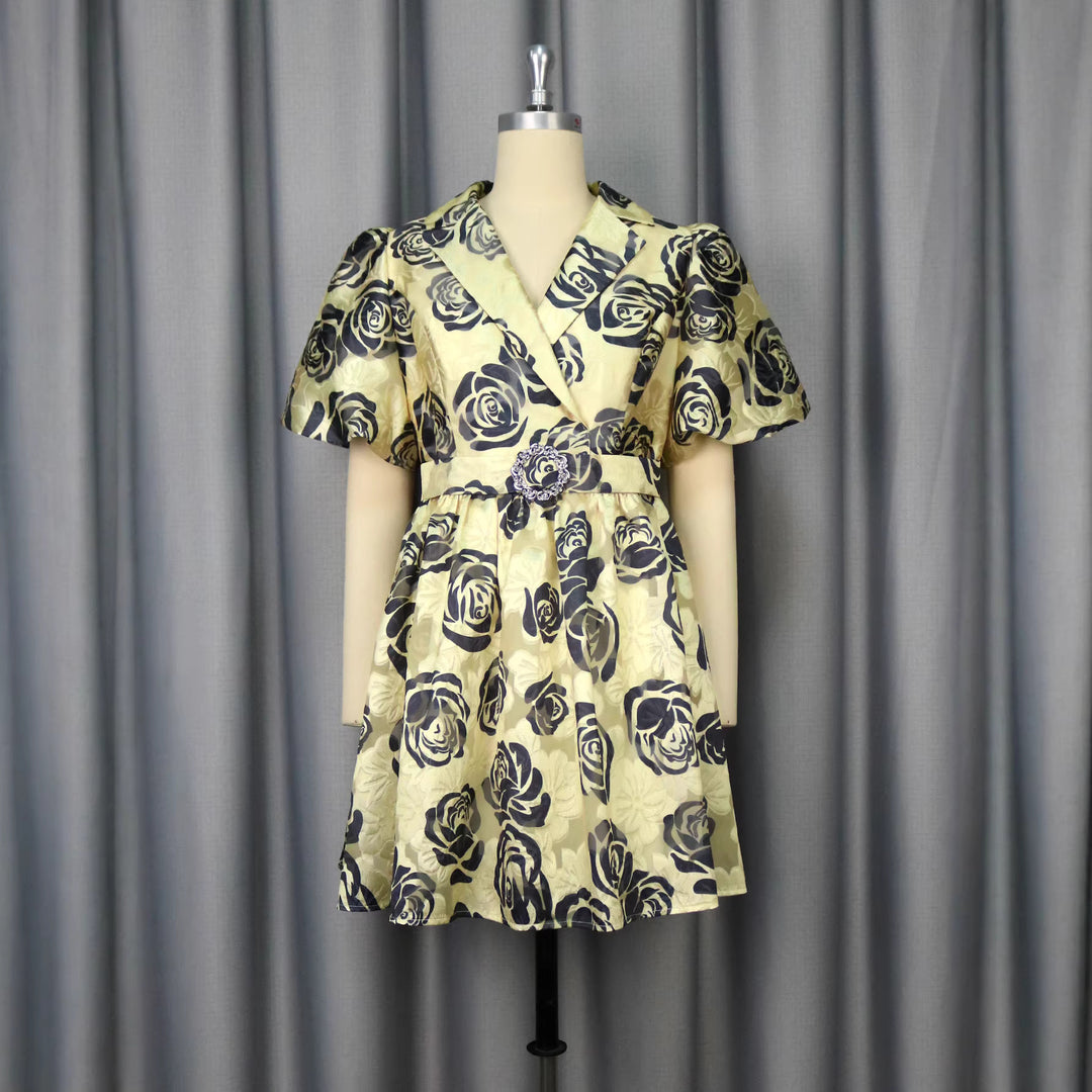 Damen Blumenmuster Minikleid mit tailliertem Gürtel Drune