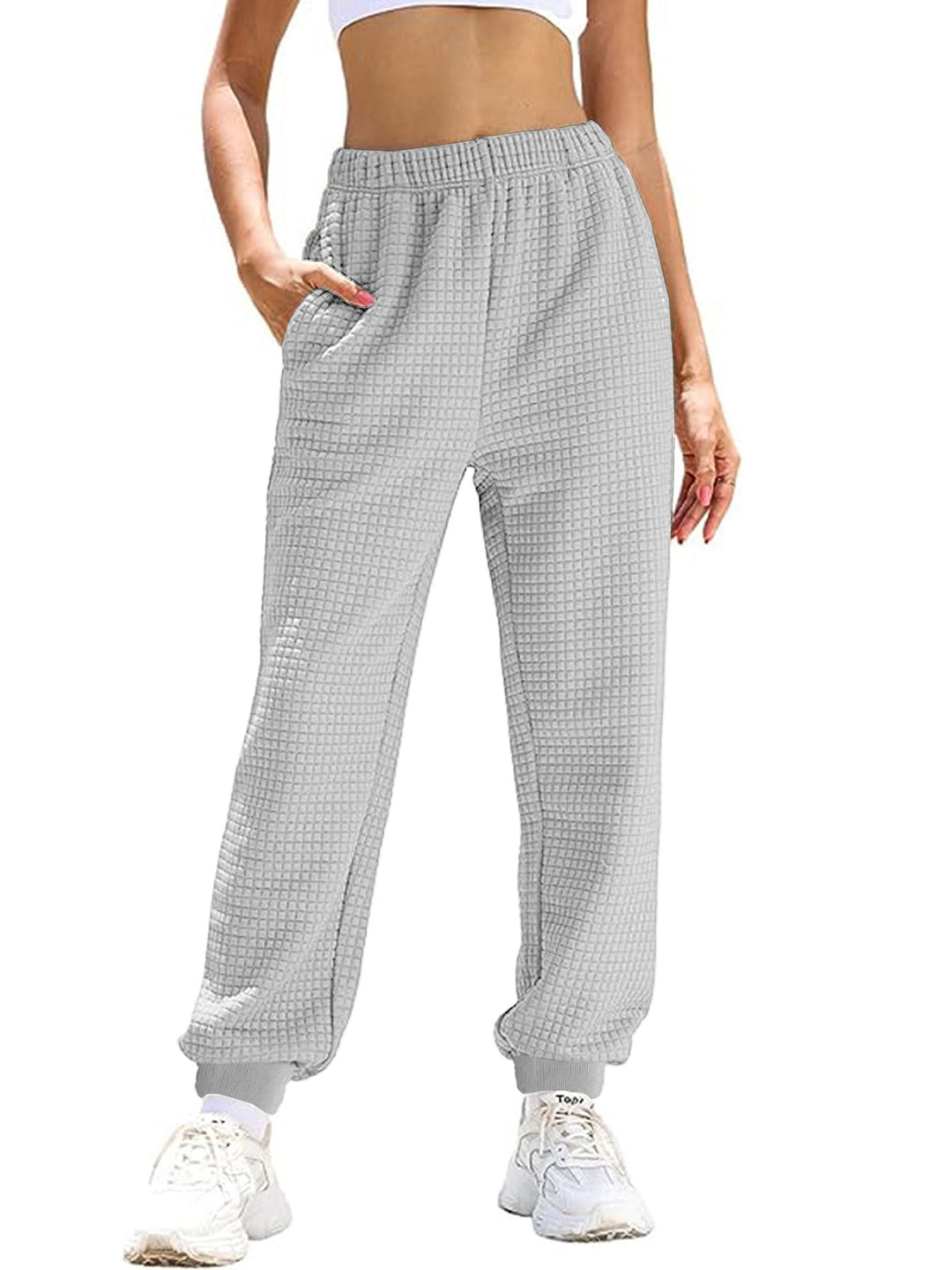 Damen lockere Waffelstruktur Jogginghose Drune
