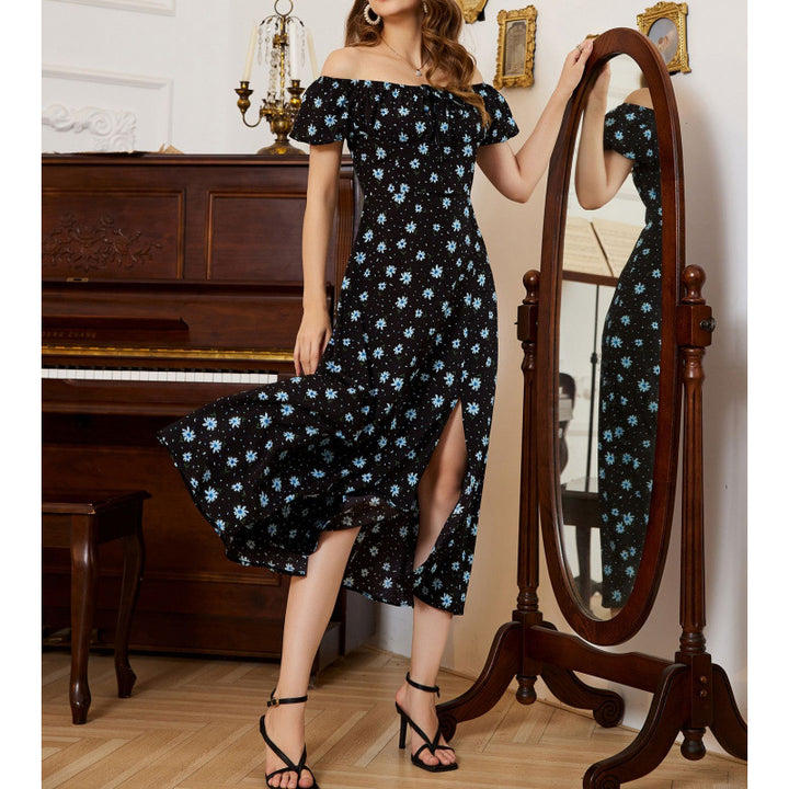 Damen Maxikleid mit voluminösen Rüschenärmeln und floralem Design Drune