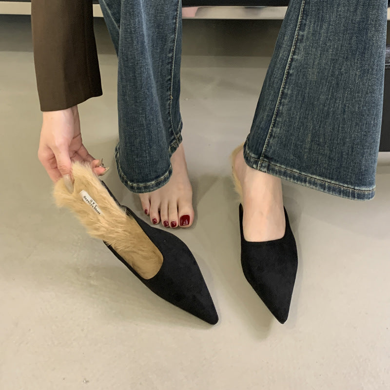 Damen Spitzen-Mules mit luxuriösem Fellfutter und elegantem Design Drune