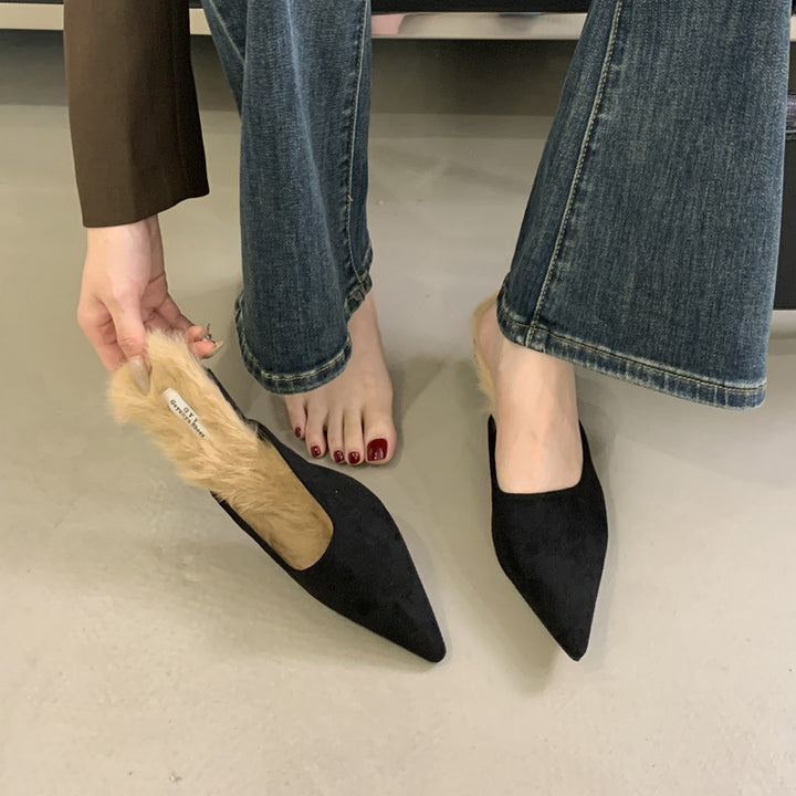 Damen Spitzen-Mules mit luxuriösem Fellfutter und elegantem Design Drune