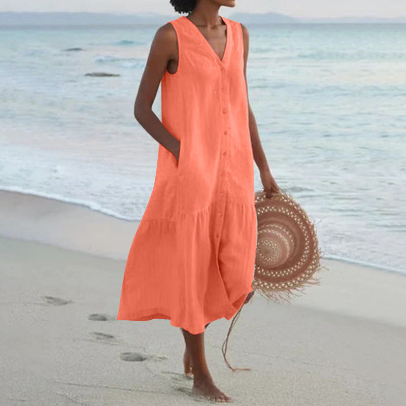 Damen Sommerliches Leinenkleid Drune
