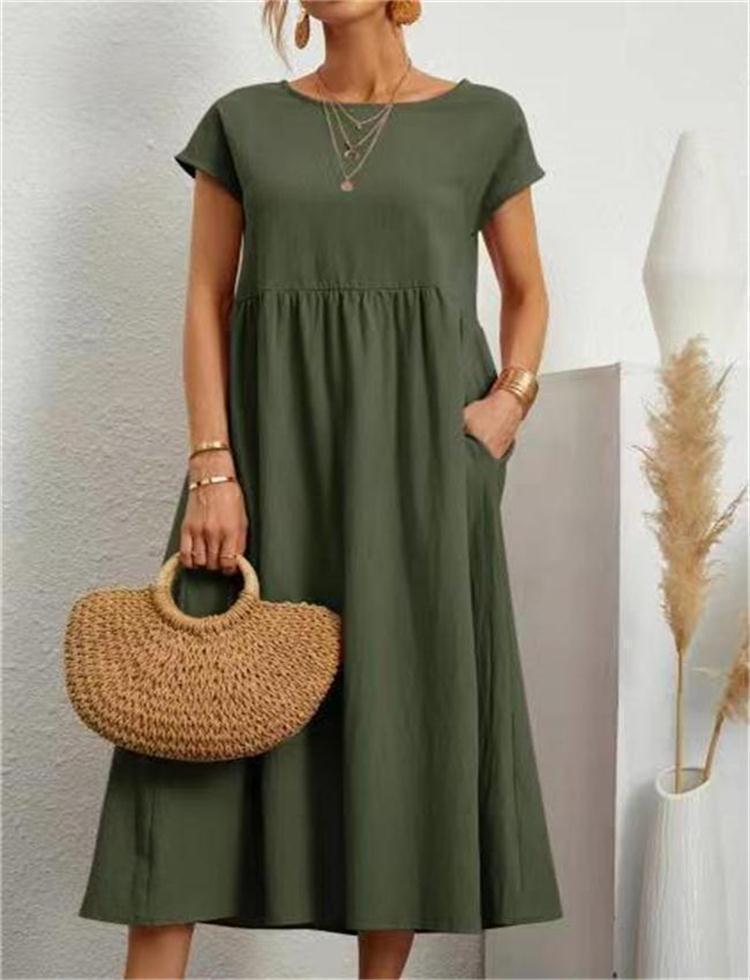 Damen lässiges Midikleid mit elegantem Schnitt und praktischen Taschen Drune