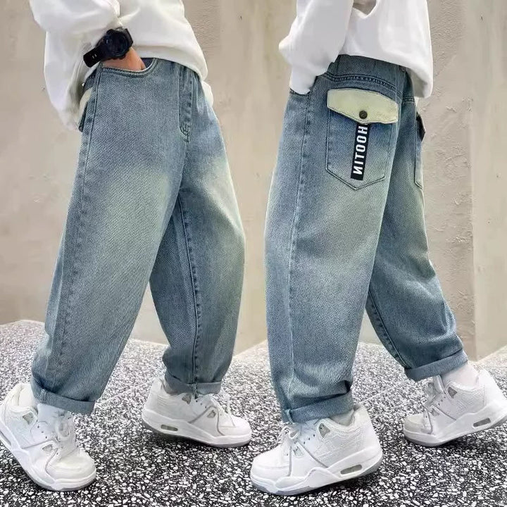 Damen lässige Baggy-Jeans mit seitlichen Taschen Drune