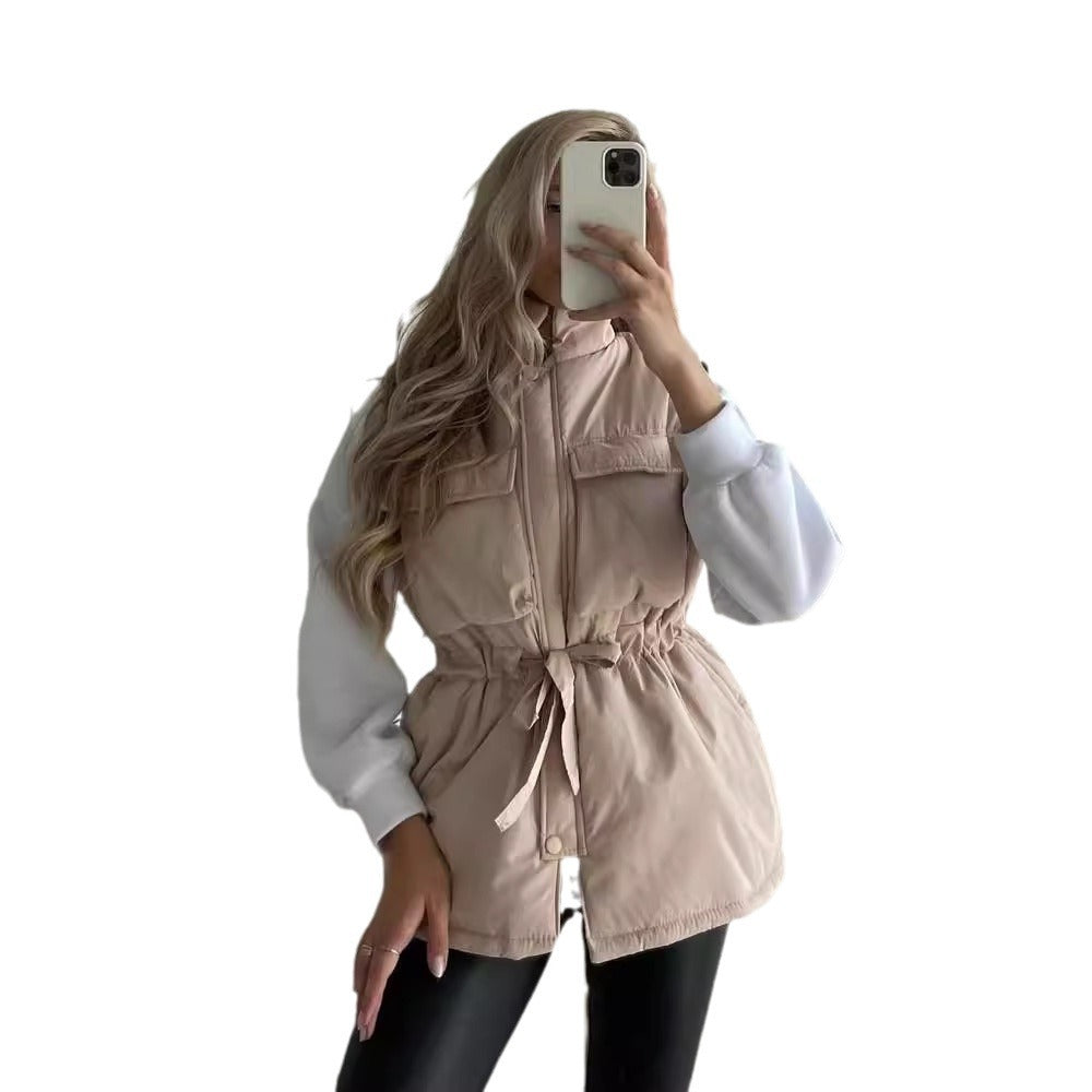 Damen sportliche Weste mit Kapuze und Taillenzug Drune