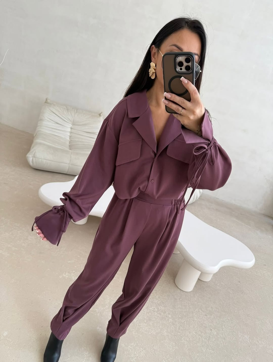 Damen Zweiteiler mit modischer Bluse und eleganter Hose Drune