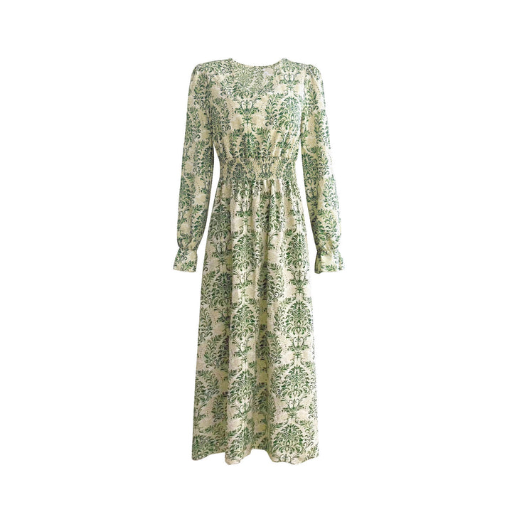 Damen Langes Maxikleid mit floralem Jacquard-Muster und voluminösen Ärmeln Drune