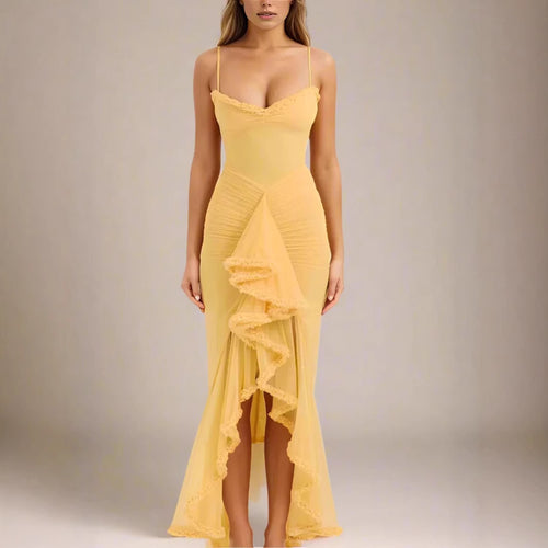 Damen Elegantes Wickelkleid mit Rüschendetails und hohem Schlitz Drune