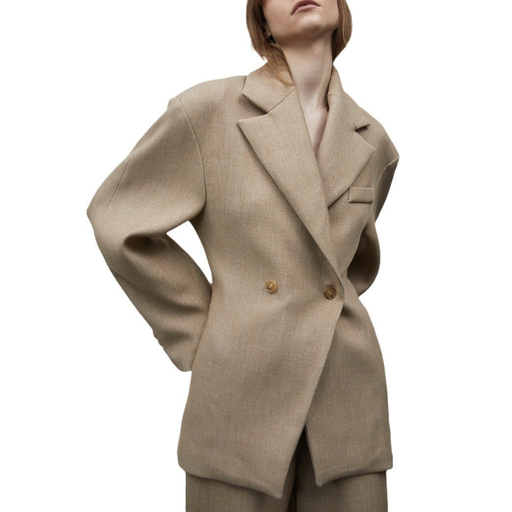 Damen Modischer Oversized Blazer mit doppelter Knopfleiste und strukturiertem Stoff Drune