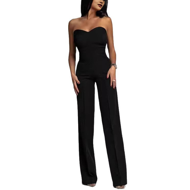 Damen Jumpsuit mit herzförmigem Ausschnitt und weitem Bein Drune