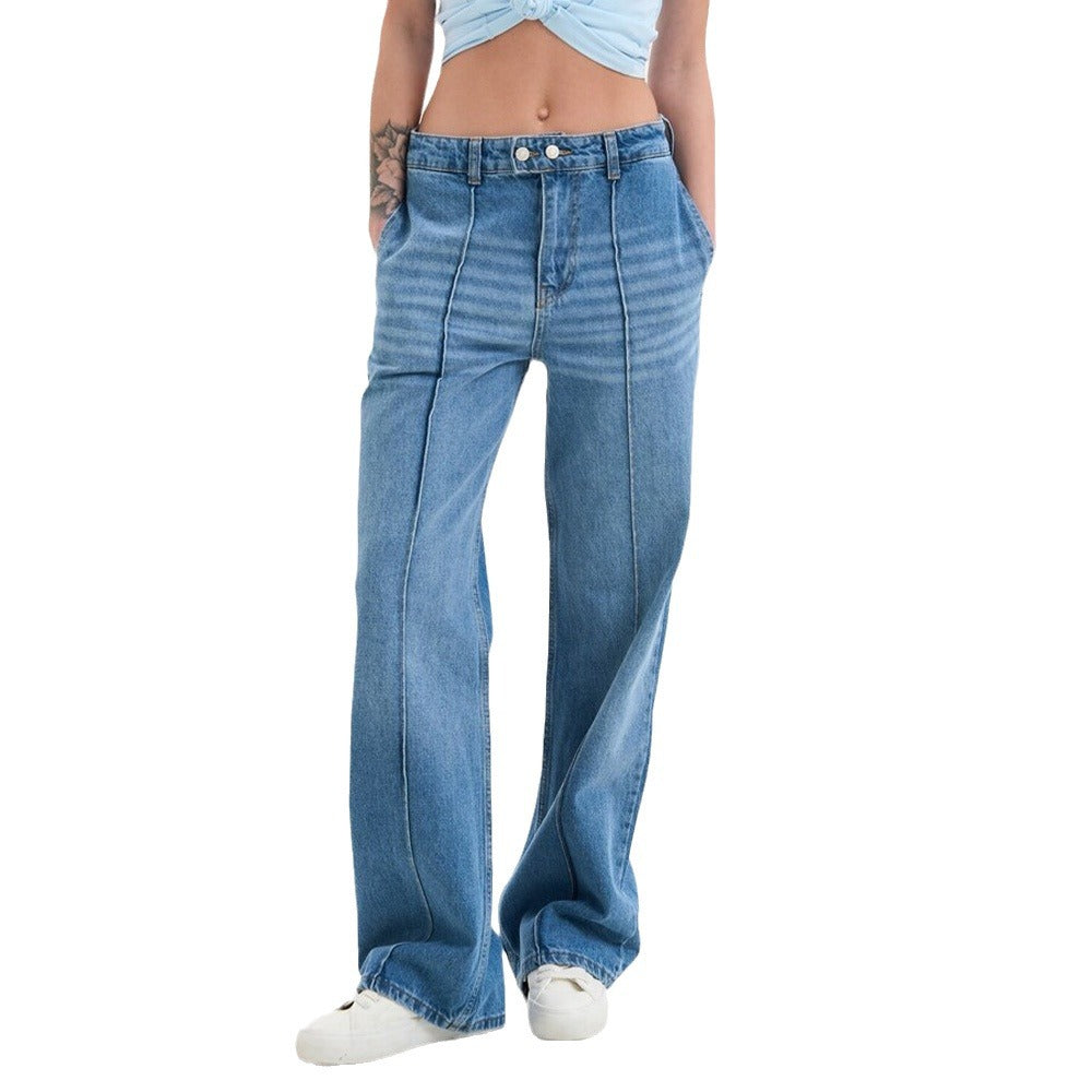 Damen weite high-waist Jeans mit trendigem Vintage-Design Drune