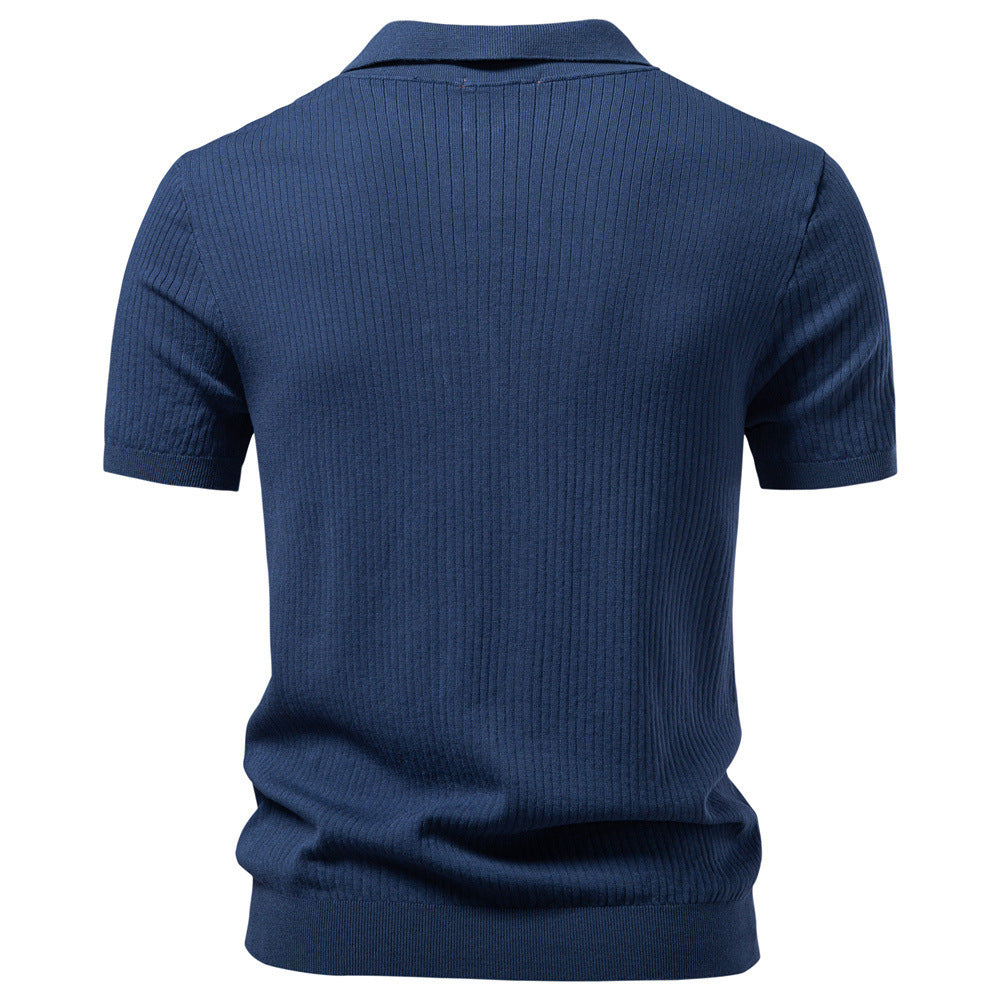 Herren nan fein geripptes Kurzarm-Poloshirt mit offenem Kentkragen Drune