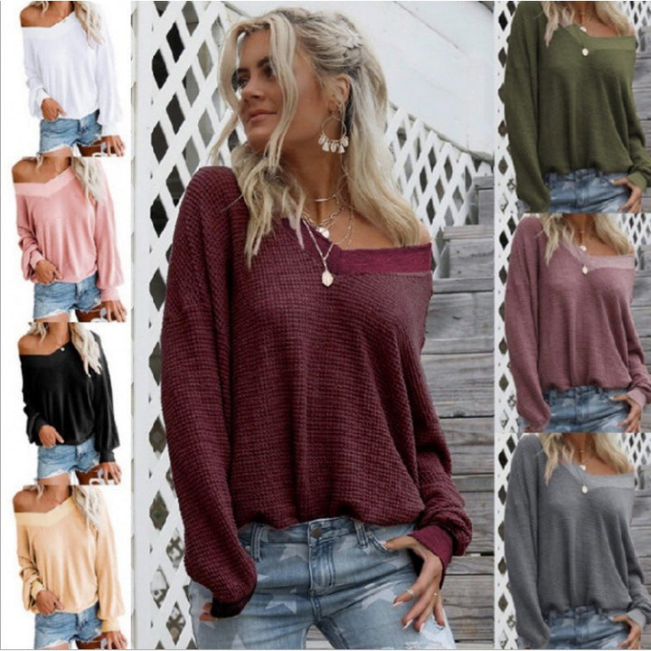 Damen Oversized Baumwollpullover mit lässigem V-Ausschnitt und Rippdetails Drune