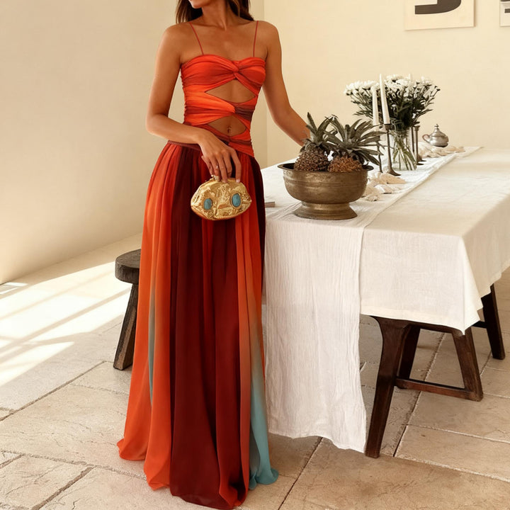 Damen Elegantes Maxikleid mit raffiniertem Wickeldesign und zartem Chiffon Drune