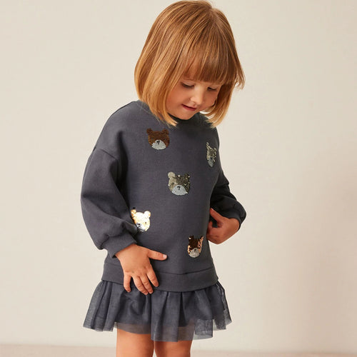 Mädchen Sweatshirt mit Tüllunterrock und tierischen Applikationen Drune
