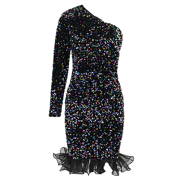 Damen Glamouröser Abendkleid mit funkelnden Pailletten und Rüschenabschluss Drune