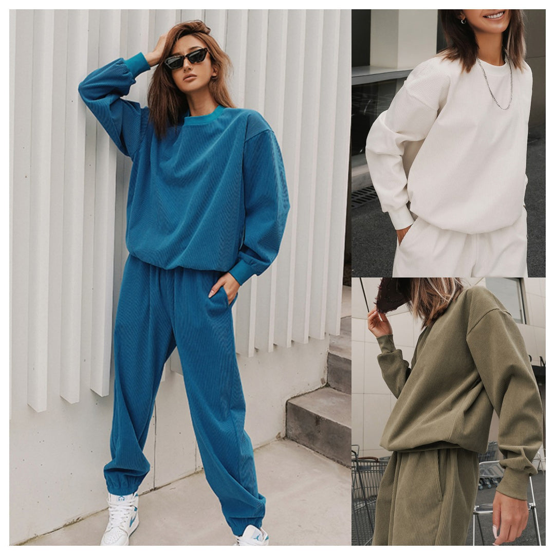 Damen nan strukturierter Cord-Trainingsanzug im Relaxed-Fit mit Bündchenhose Drune