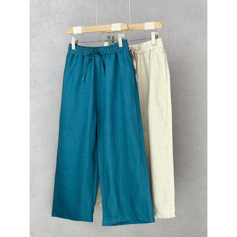 Damen lockere Leinenhose mit elastischem Bund und seitlichen Eingrifftaschen Drune