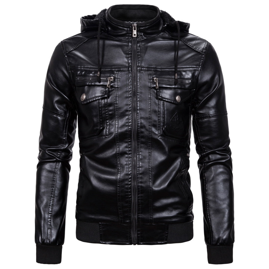 Herren Stilvolle Kapuzen-Faux-Lederjacke Drune