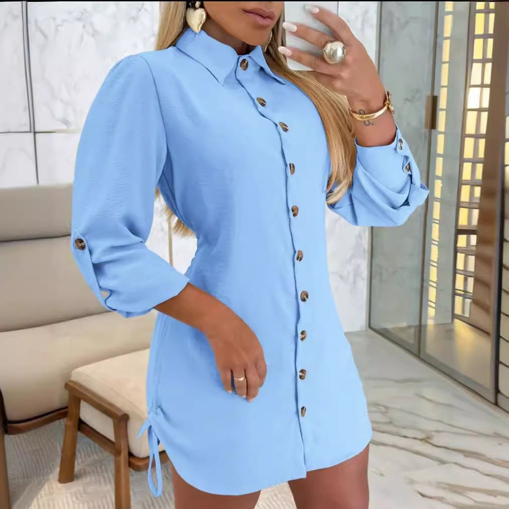 Damen Hemdblusenkleid mit Raffung Drune