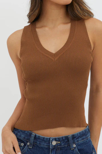 Damen figurbetontes V-Ausschnitt Rippenshirt Drune