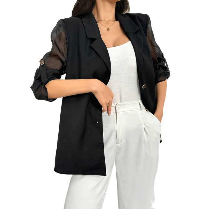 Damen Eleganter Blazer mit transparenten Ärmeln Drune