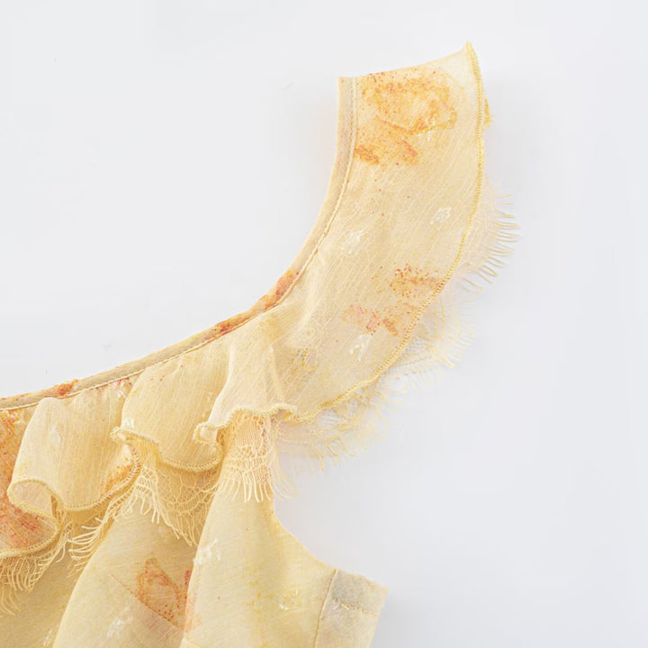 Damen Maxikleid mit verspieltem Rüschendesign und Blumenmuster Drune