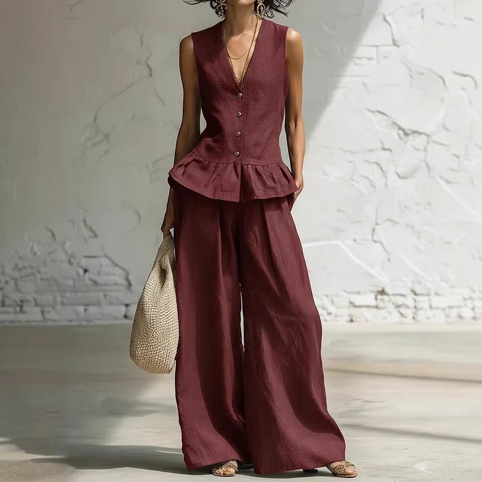 Damen lässiger Jumpsuit mit peplum Schnitt und Knopfdetails Drune
