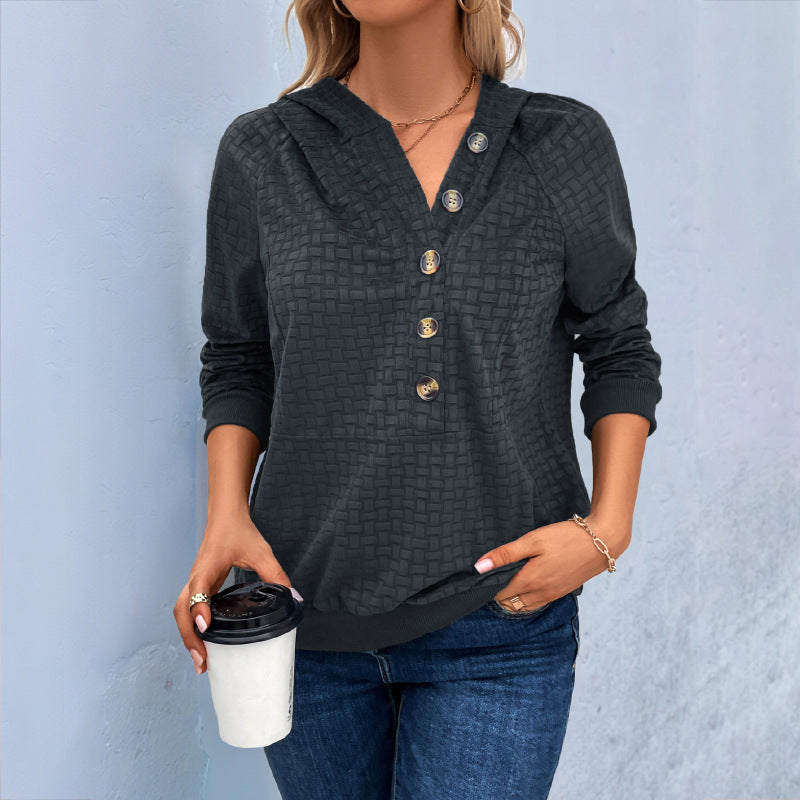 Damen Kapuzenpullover mit strukturiertem Design und dekorativen Knöpfen Drune