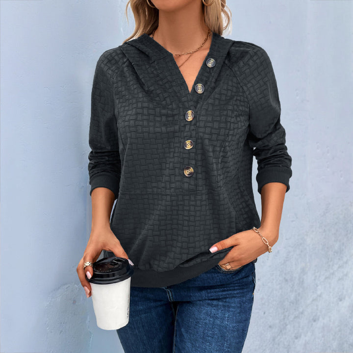 Damen Kapuzenpullover mit strukturiertem Design und dekorativen Knöpfen Drune