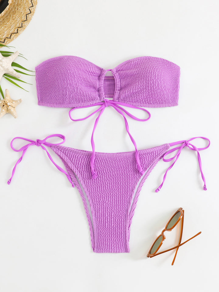 Damen Bandeau-Bikini-Set mit Klettverschluss und verstellbaren Bindebändern Drune