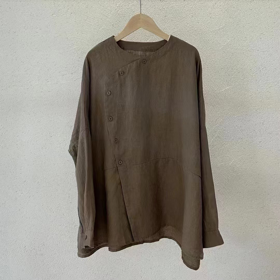 Damen Relaxed Fit Leinen Button-Up Top Drune