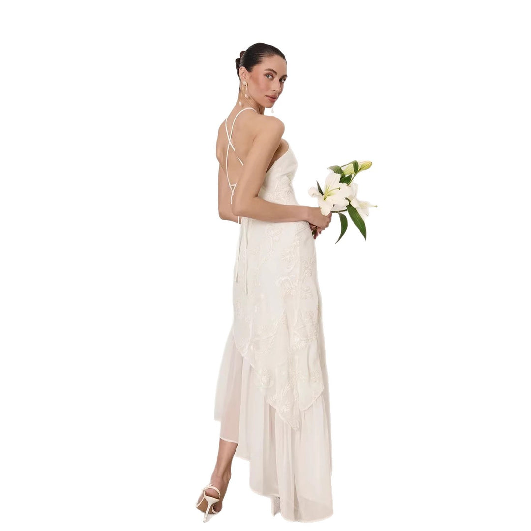 Damen Asymmetrisches Hochzeitskleid mit eleganter Spitze Drune
