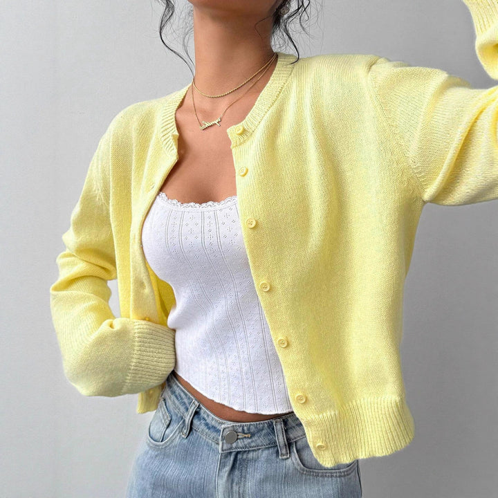 Damen Strickjacke mit feiner Rippstruktur und knöpfbarem Design Drune