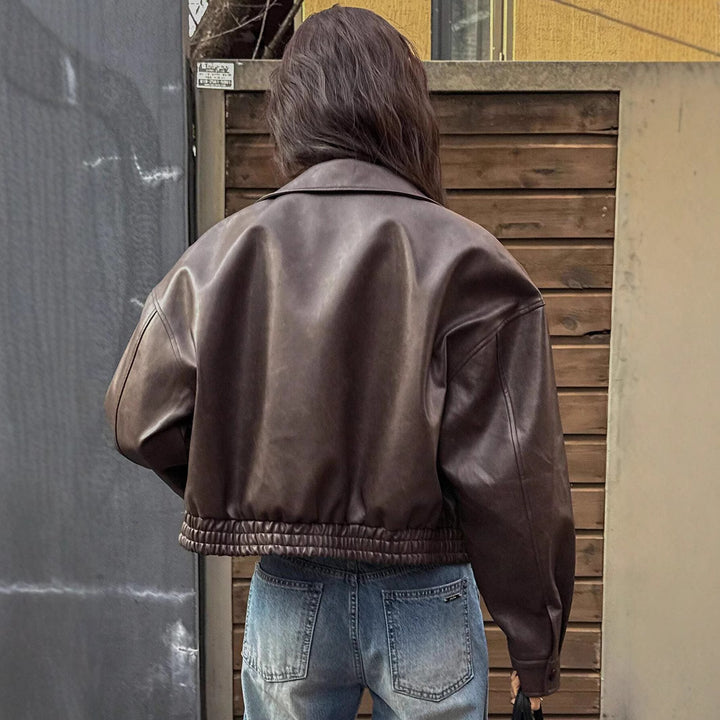 Damen Kunstlederjacke im sportlich-eleganten Schnitt mit elastischem Bund Drune