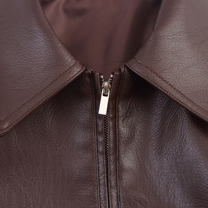 Damen modische Kunstlederjacke mit hohem Kragen und elastischer Taille Drune