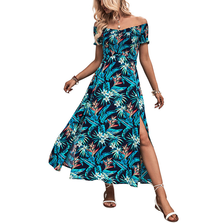 Damen Luftiges Maxikleid mit schulterfreien Design und floralem Druck Drune