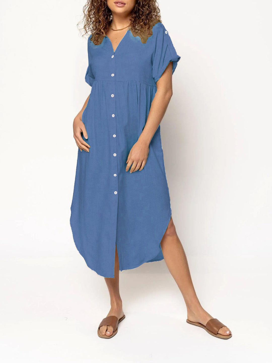 Damen Hemdkleid mit bodenlangem Schnitt und Knopfdetails Drune