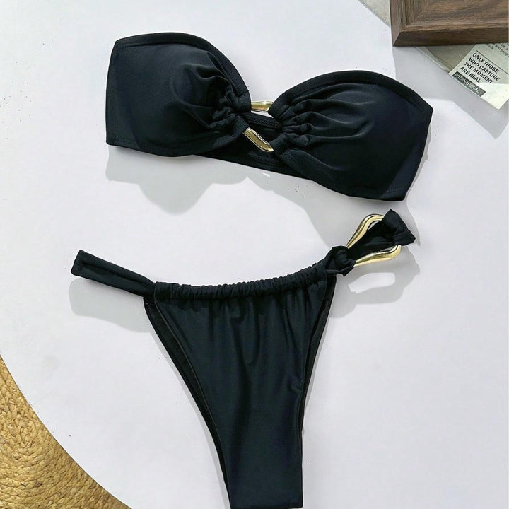 Damen Bandeau-Bikini mit dekorativem Schmuckdetail Drune