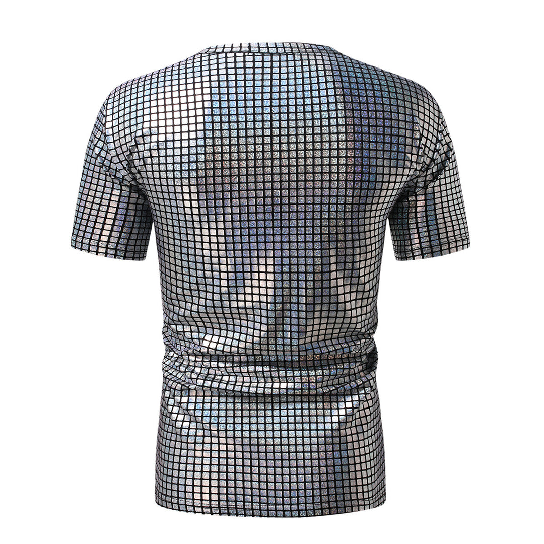 Herren modisches Kurzarm T-Shirt im schimmernden Quadratdesign Drune