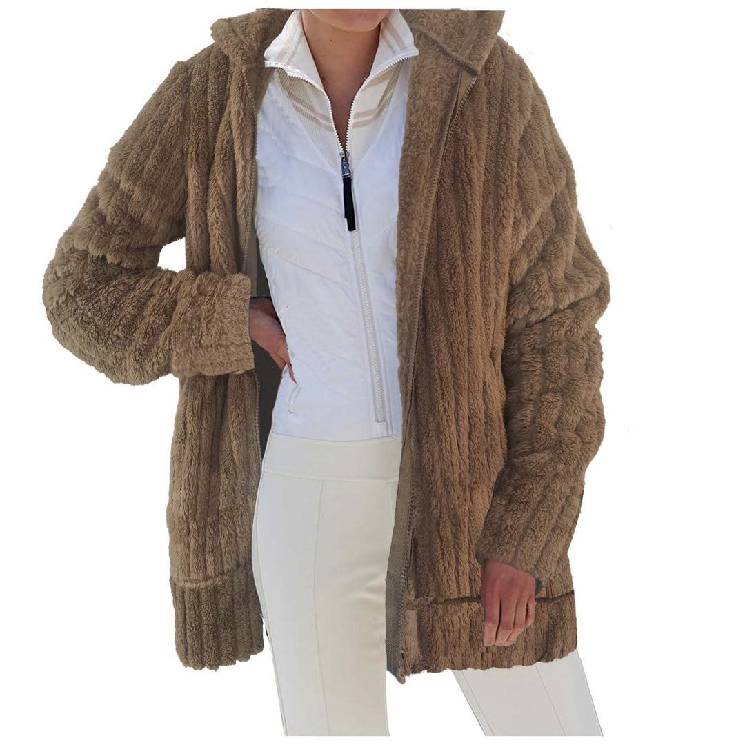 Damen Kuschelige Fleecejacke mit Kapuze und strukturiertem Design Drune