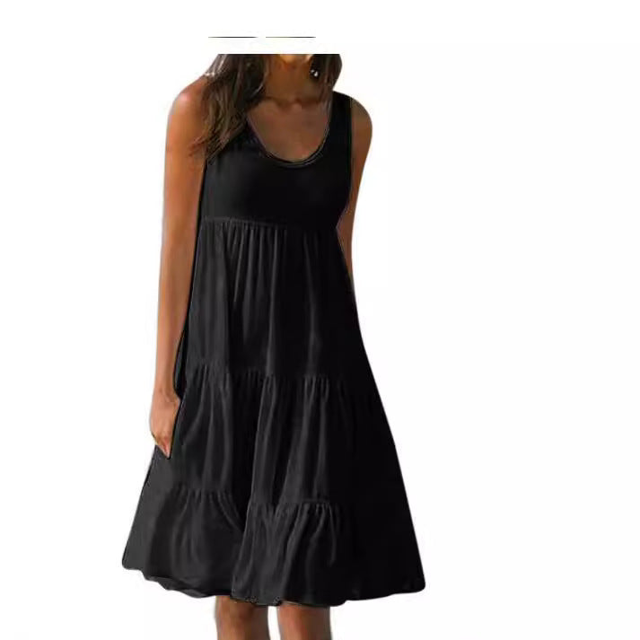 Damen lässiges Sommerkleid mit fließendem Schnitt und Rüschendetails Drune