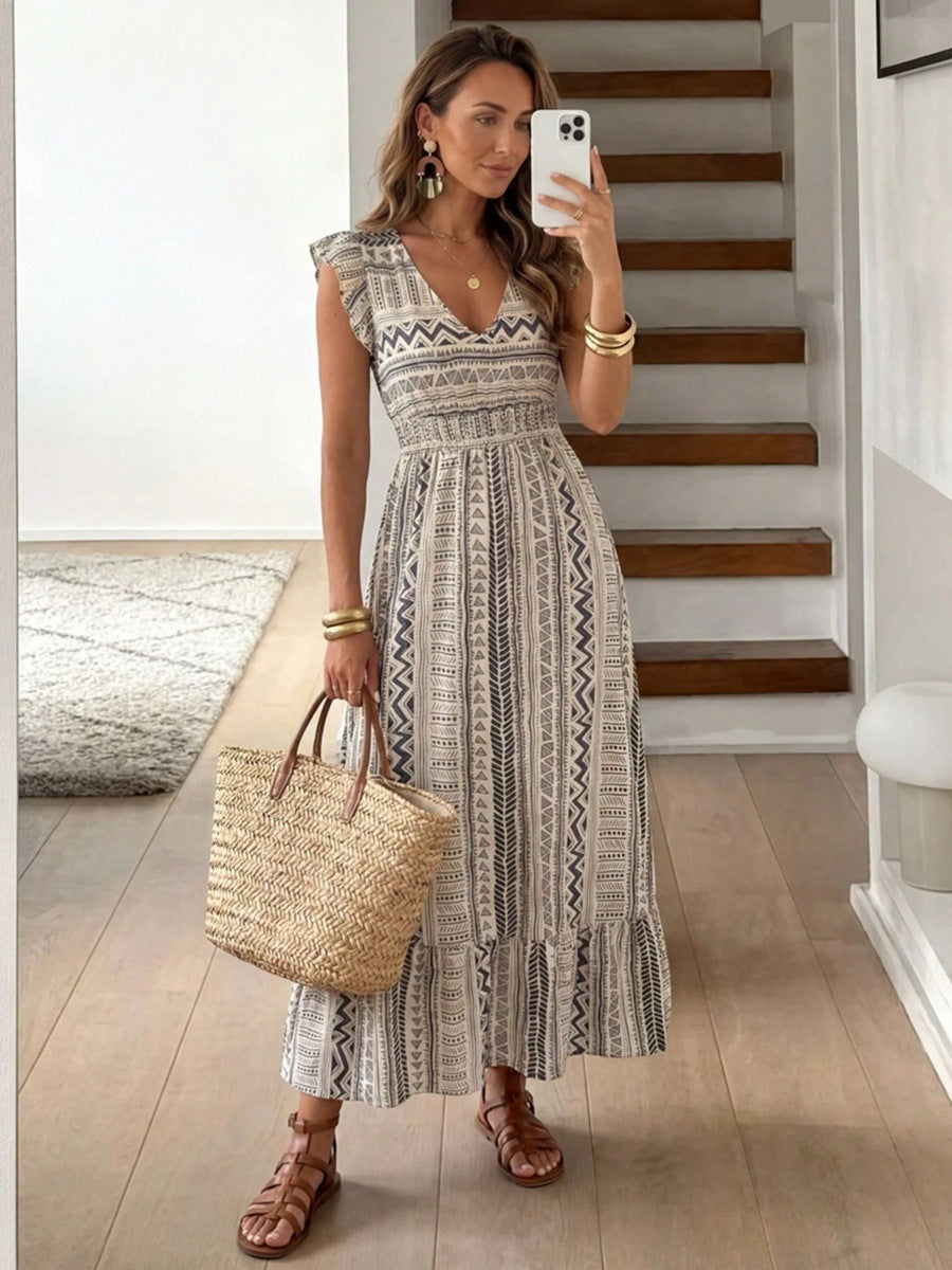 Damen Maxikleid mit folkloristischem Muster Drune