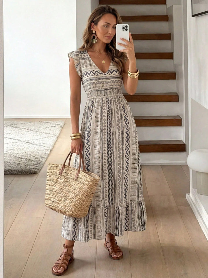 Damen Maxikleid mit folkloristischem Muster Drune