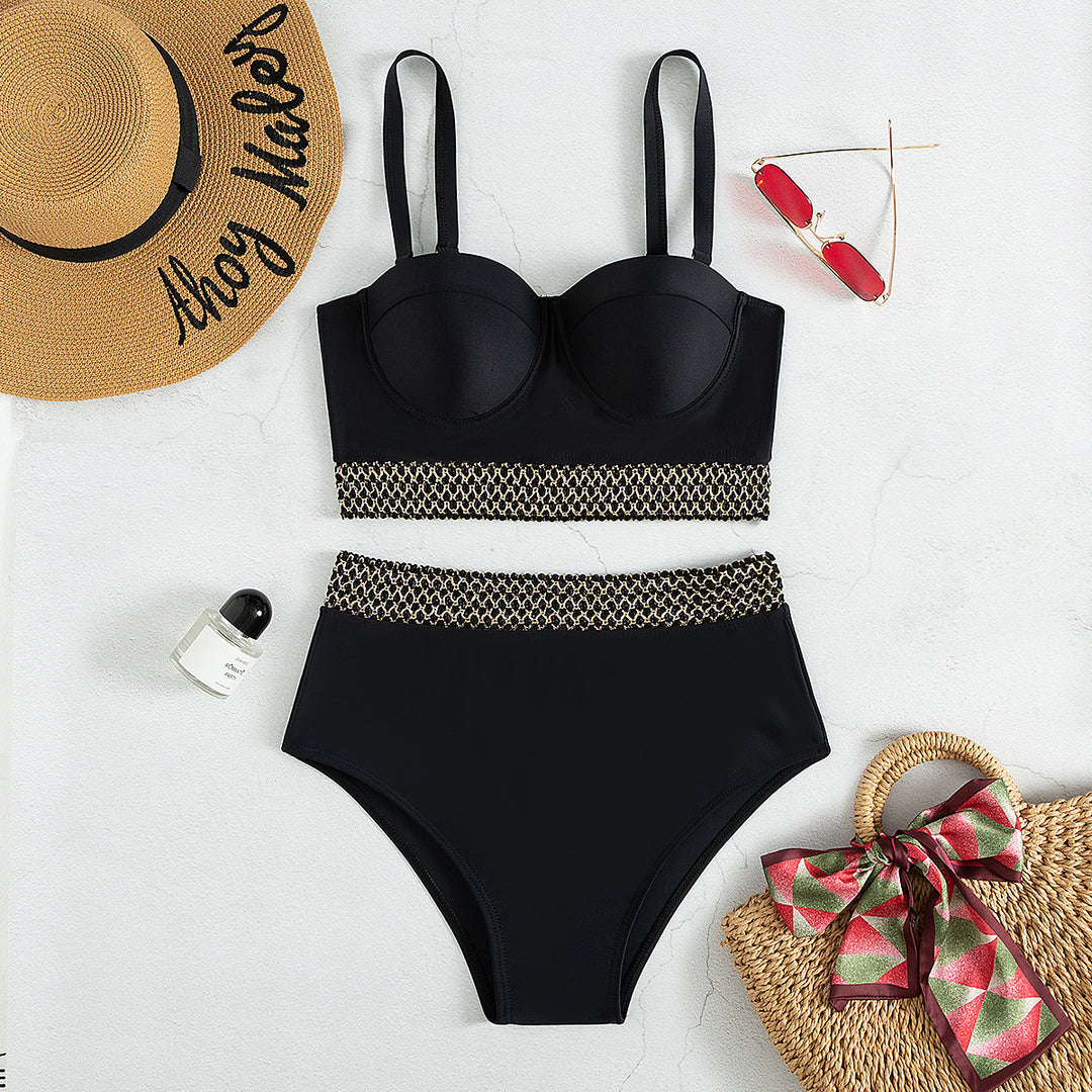Damen Hochtaillierter Bikini mit elegantem Bustier und stylishen Akzenten Drune