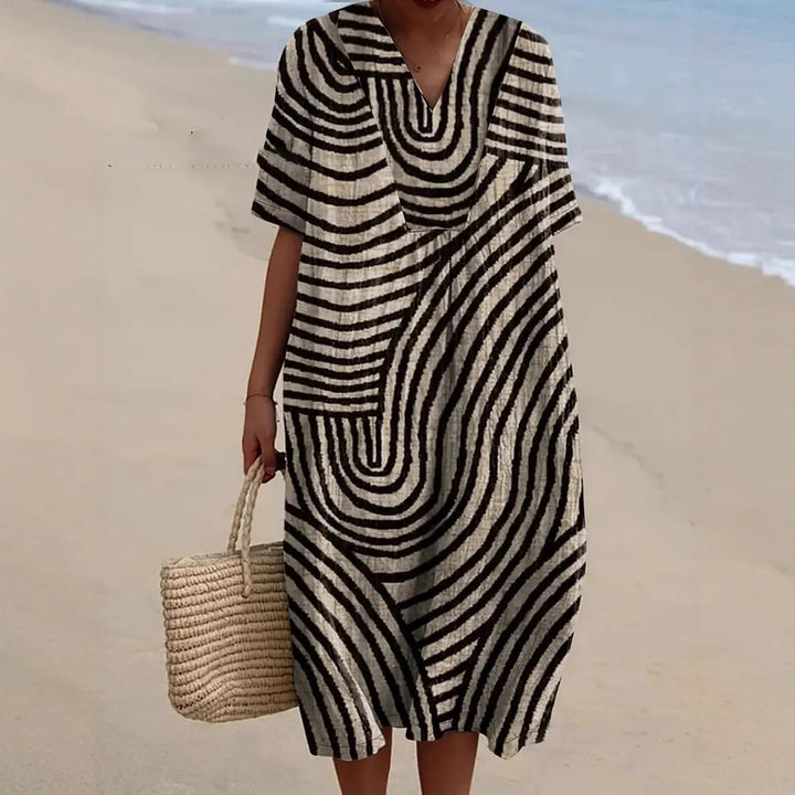 Damen Tunika-Kleid mit lässigem Streifenmuster und weit geschnittenem Design Drune