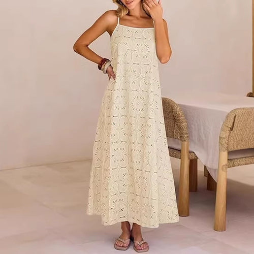 Damen Maxikleid mit filigranem Lochmuster Drune