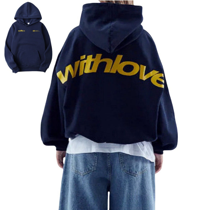Unisex nan oversized Kapuzenpullover mit großflächigem Rückenprint, Kängurutasche und gerippten Bündchen Drune