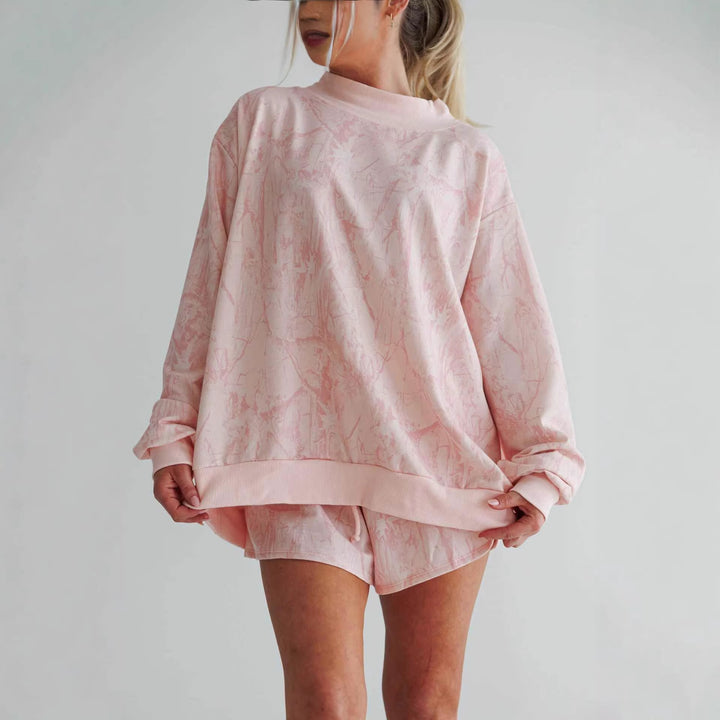 Damen lässiges Oversized-Sweatshirt mit hohem Kragen und kurzen Shorts Drune