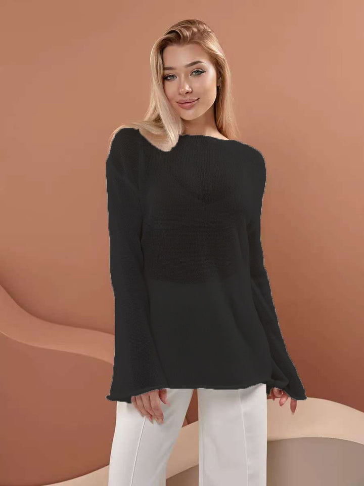 Damen luftiger Off-Shoulder Pullover mit weitem Schnitt aus feiner Strickqualität Drune